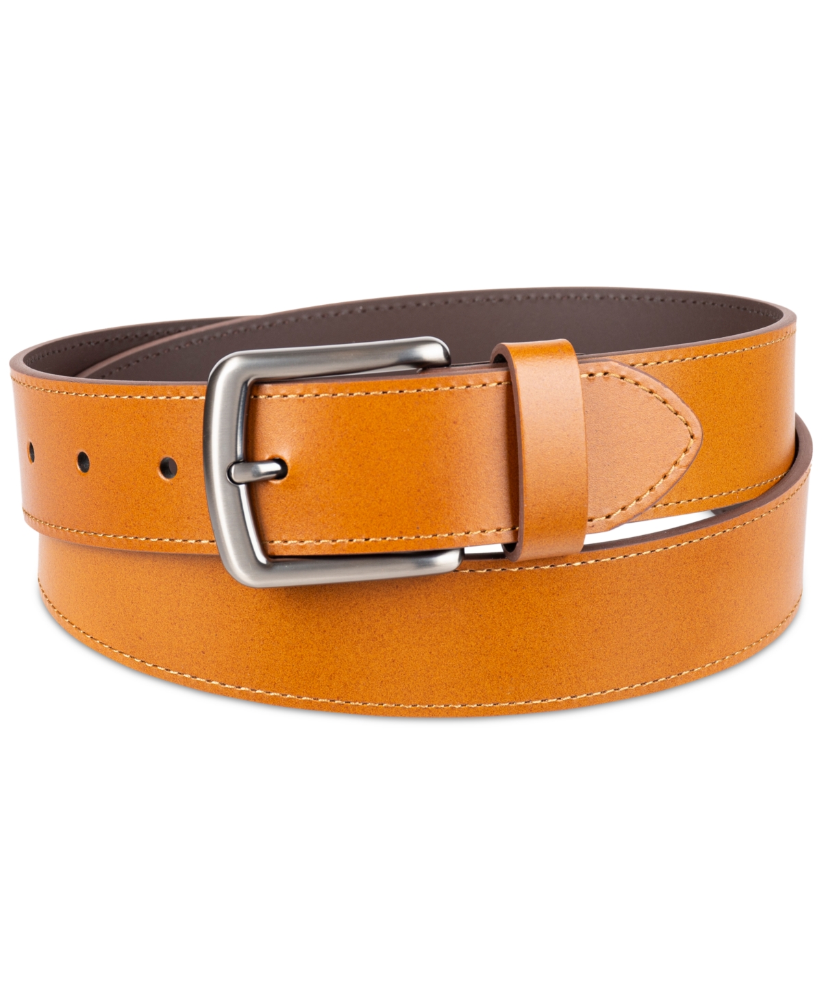 Club Room Men's Square-Buckle Cut-Edge Leather Belt, Created for Macy's