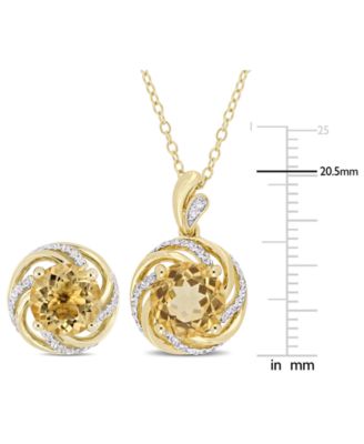 2-Pc. Set Citrine (5-1/2 ct. t.w.), White Topaz (3/8 ct. t.w.) & Diamond Accent Pendant Necklace & Matching Stud Earrings in Yellow-Plated Sterling Silver