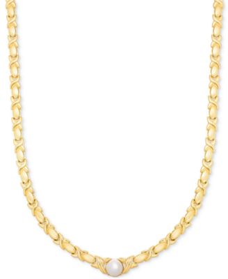 Macy's - Cultured Freshwater Pearl (9mm) XOXO Link 18" Collar Necklace in 14k Gold-Plated Sterling Silver
