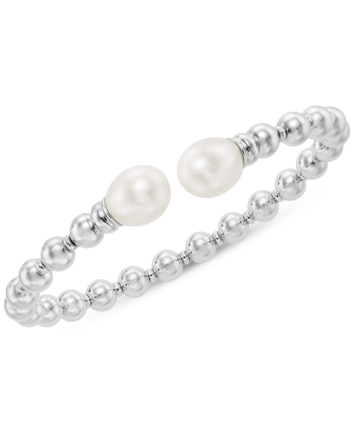 Macy's Cultured Freshwater Pearl (9-1/2 X 10-1/2mm) Beaded Cuff Bangle Bracelet In Sterling Silver
