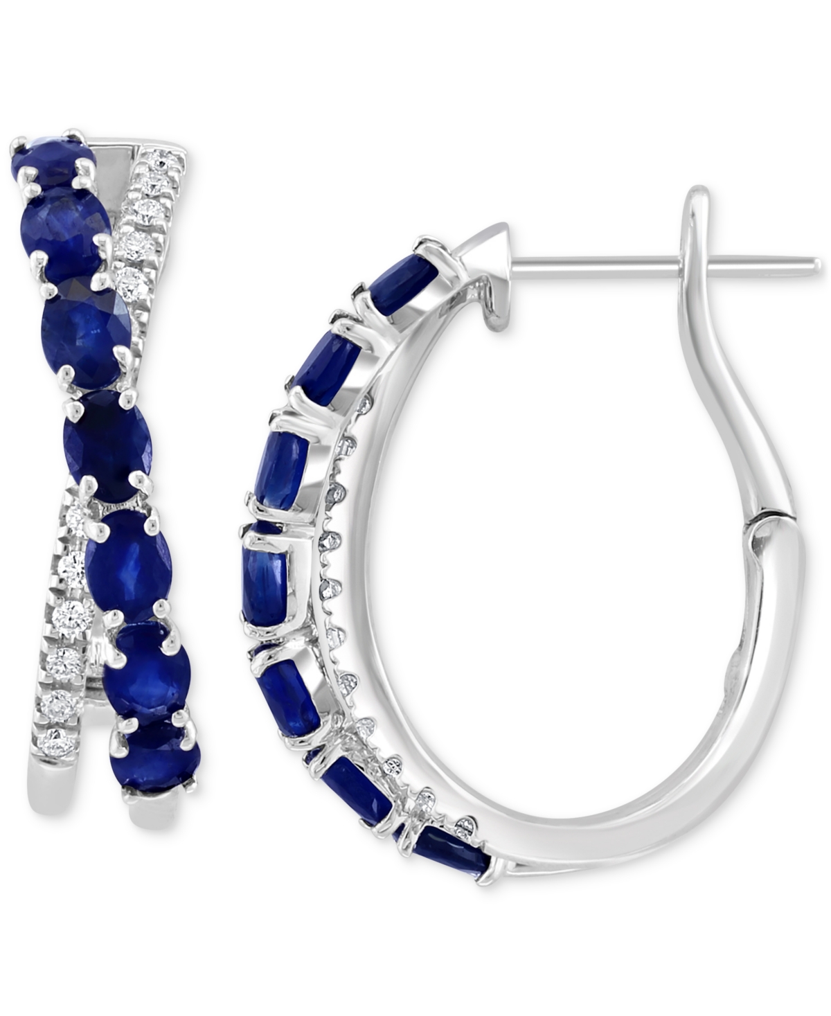 Effy Collection Effy Sapphire (3-1/3 Ct. T.w.) & Diamond (1/4 Ct. T.w.) Crossover Hoop Earrings In 14k White Gold