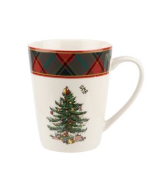 Christmas Tree Tartan Mugs, Set of 4