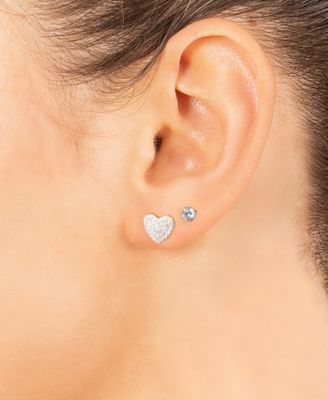 Gianni Bernini 2-Pair Cubic Zirconia Pave Heart Stud Earrings Set (0.69 ct. t.w.) in Sterling Silver or 18K Gold Over Sterling Silver