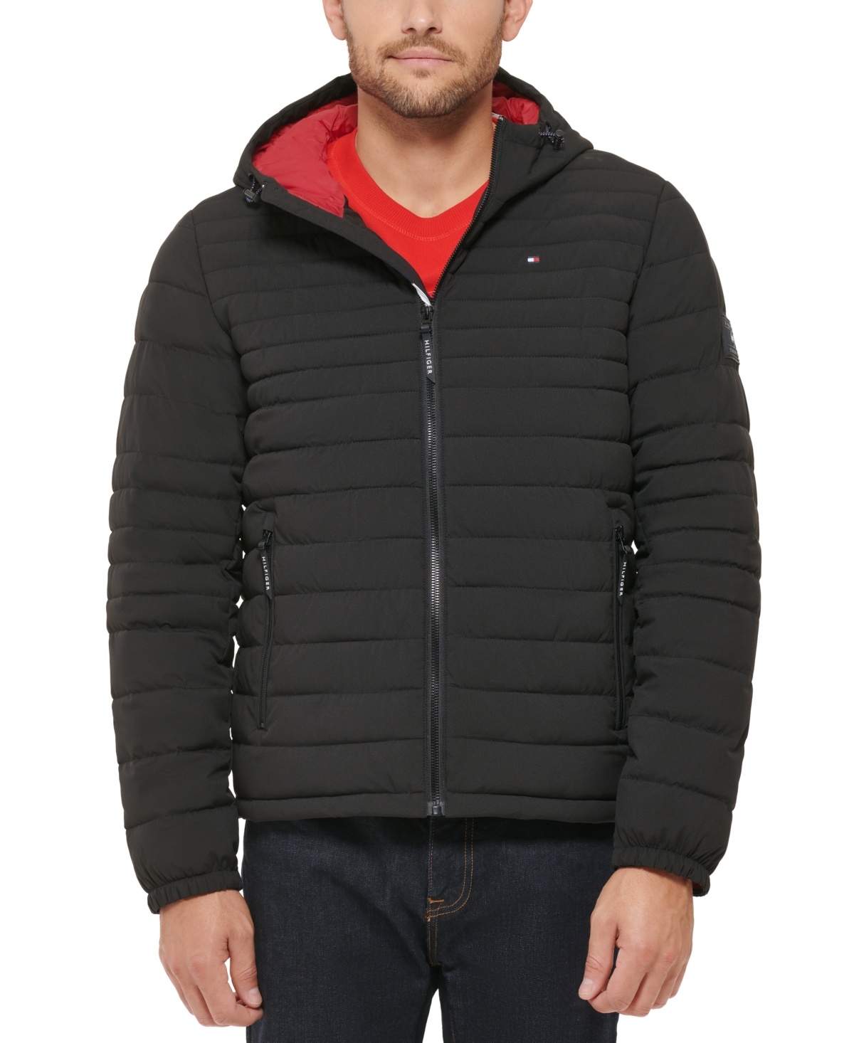 TOMMY HILFIGER MEN'S STRETCH QUILTED HOODED JACKET 