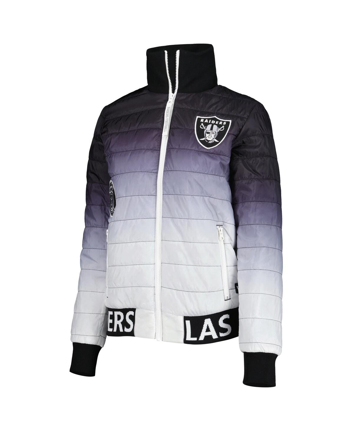 The Wild Collective Women's  Black, Silver Las Vegas Raiders Color Block Full-zip Puffer Jacket In Black,silver