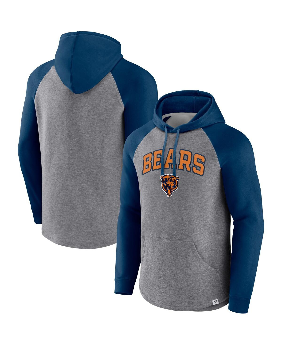 Fanatics Branded Heathered Gray/navy Chicago Bears By Design Raglan Pullover Hoodie In Heathered Gray,navy