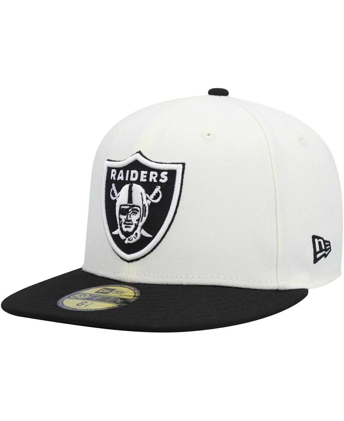 Men's New Eraand Black Las Vegas Raiders Chrome Collection 59FIFTY Fitted Hat - Cream, Black