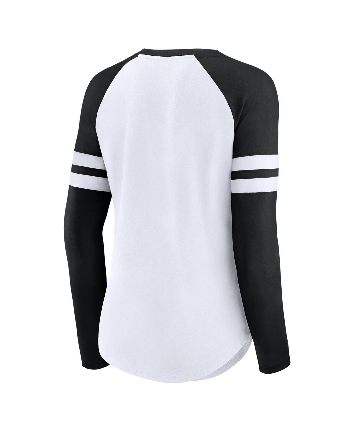 Fanatics Branded White/black Las Vegas Raiders True To Form Raglan Lace-up V-neck Long Sleeve T-shir In White