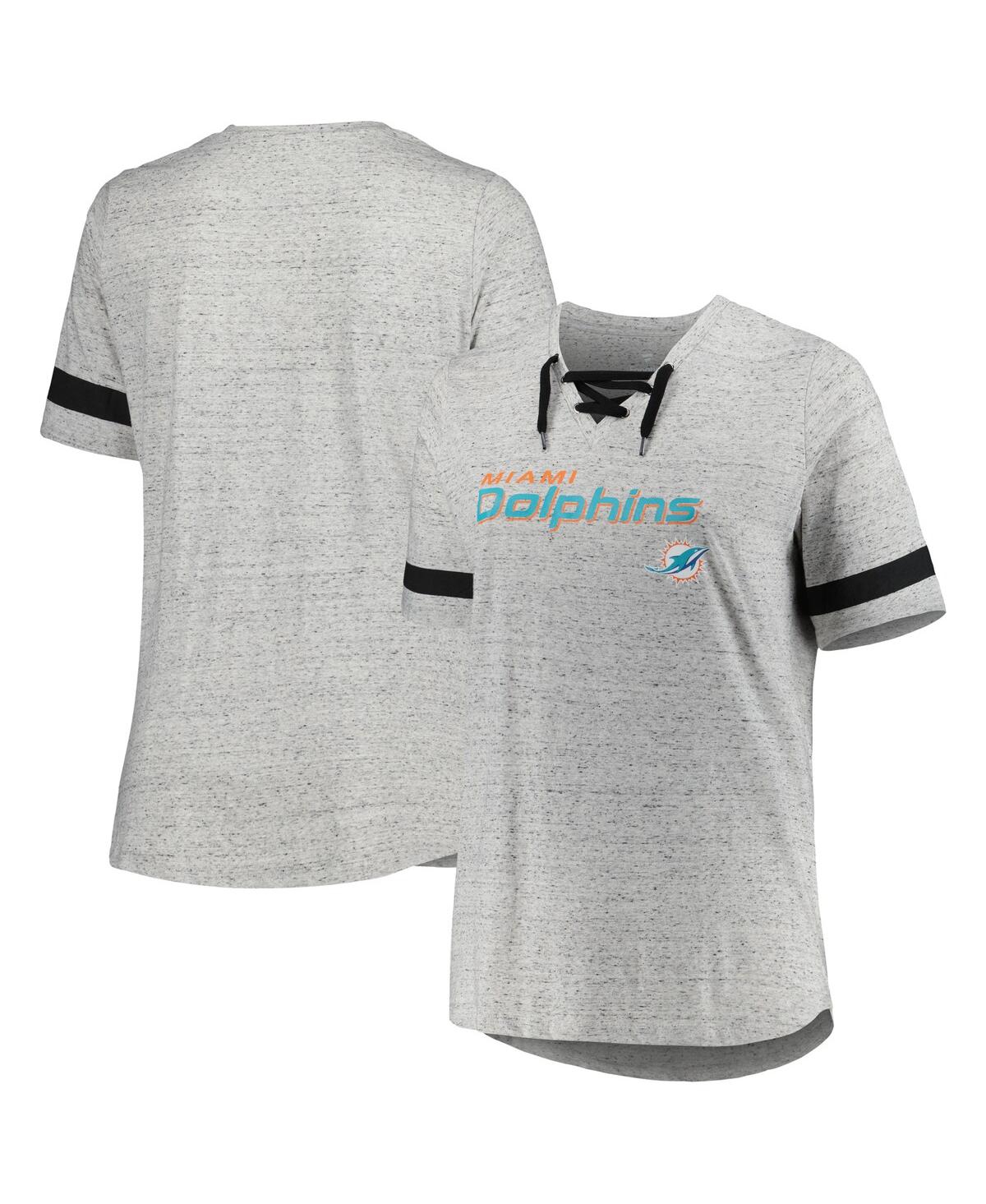 Shop Profile Women's Heather Gray Miami Dolphins Plus Size Lace-up V-neck T-shirt