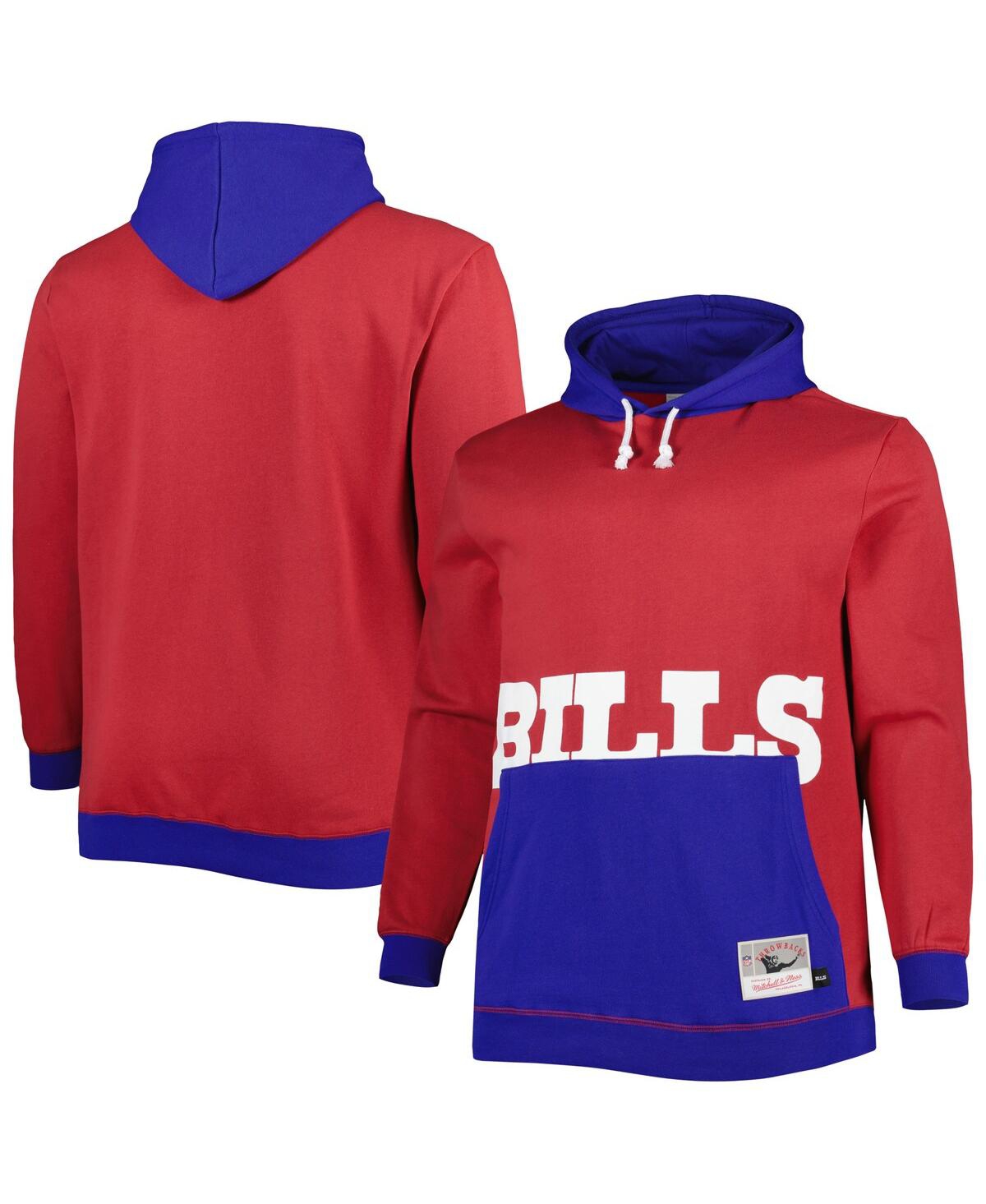 Mitchell & Ness Men's  Red And Royal Buffalo Bills Big And Tall Big Face Pullover Hoodie In Red,royal