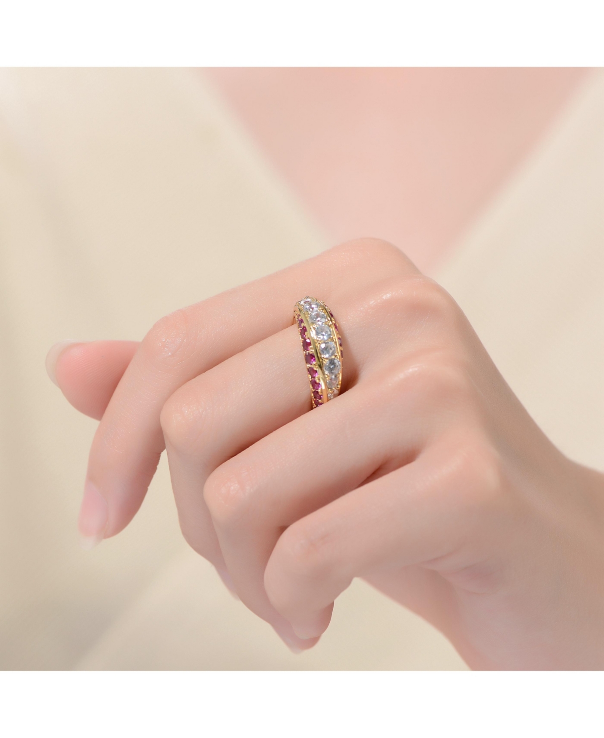 Genevive Sterling Silver 14K Gold Plated and Green Cubic Zirconia Cocktail Ring
