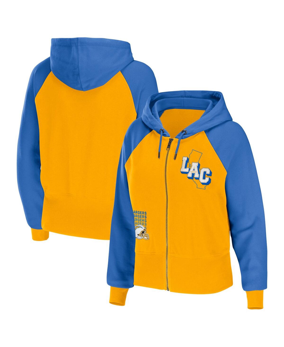 Shop Wear By Erin Andrews Women's  Gold Los Angeles Chargers Colorblock Full-zip Hoodie