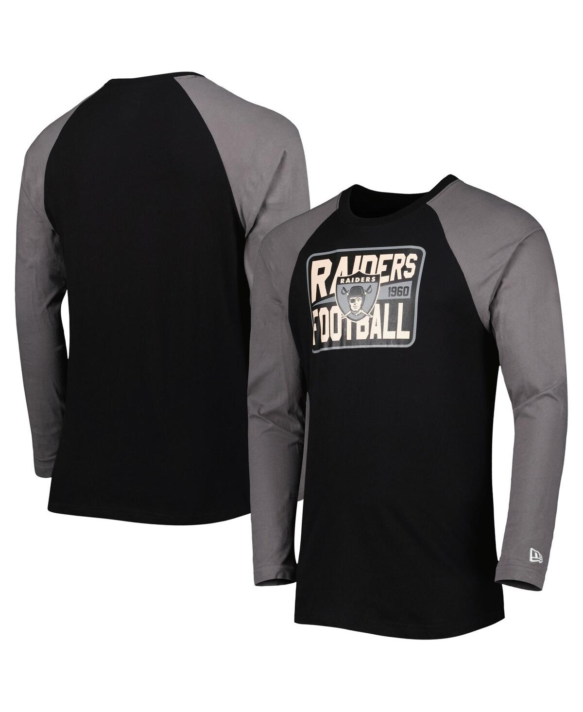 New Era Black Las Vegas Raiders Throwback Raglan Long Sleeve T-shirt In Black