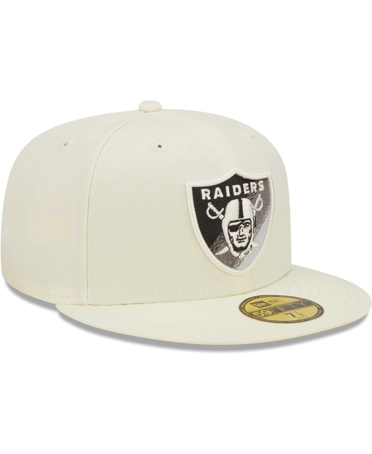 Shop New Era Men's  Cream Las Vegas Raiders Chrome Dim 59fifty Fitted Hat