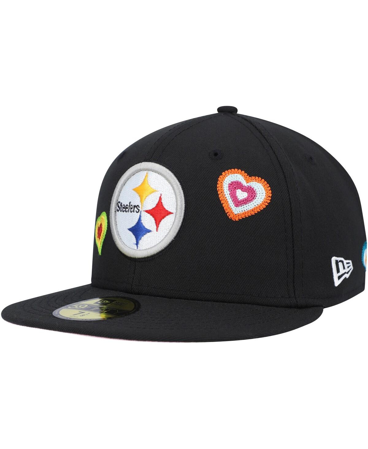 Men's New EraPittsburgh Steelers Chain Stitch Heart 59FIFTY Fitted Hat - Black