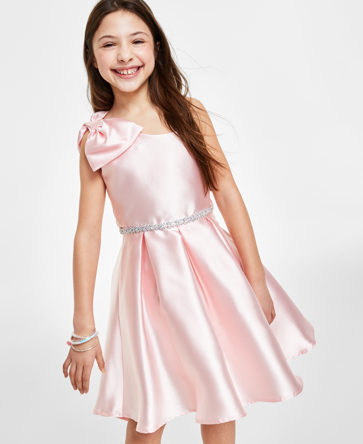 Rare Editions Big Girls Mikado Asymmetrical Bodice To Pleated High low A line Skirt Dress In Blush ModeSens