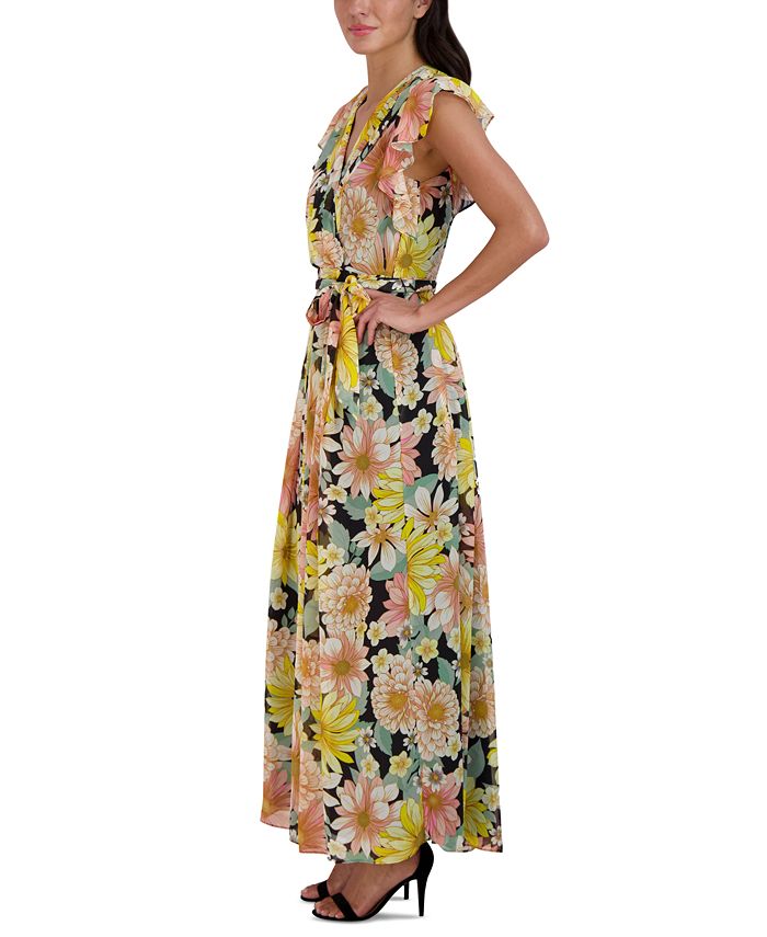 Donna Ricco Flutter-Sleeve Printed Chiffon Maxi Dress - Macy's
