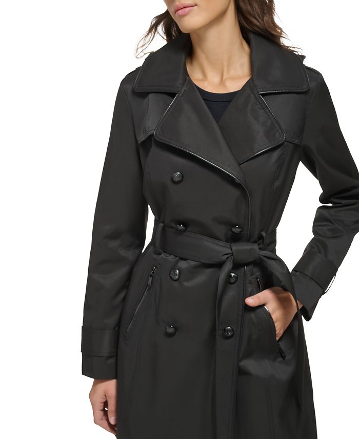 GUESS Women's Double-Breasted Hooded Belted Trench Coat & Reviews ...