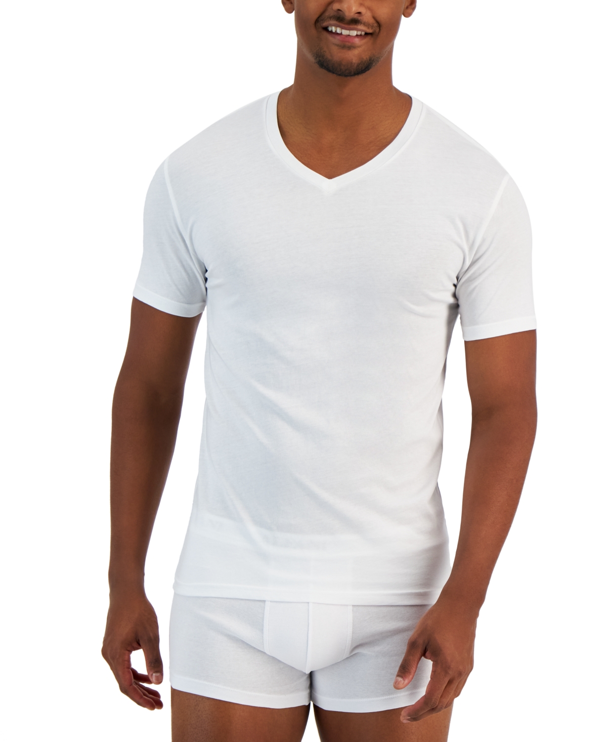Alfani Men's 4-pk. Slim-fit Solid V-neck Cotton Undershirts, Created For Macy's In Bright White