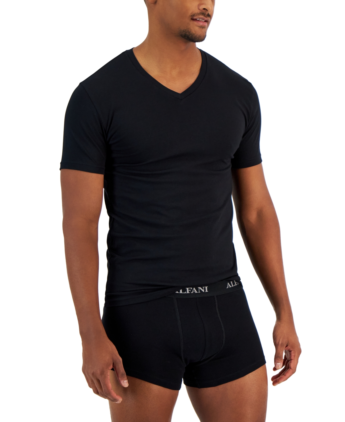 Shop Alfani Men's 4-pk. Slim-fit Solid V-neck Cotton Undershirts, Created For Macy's In Deep Black
