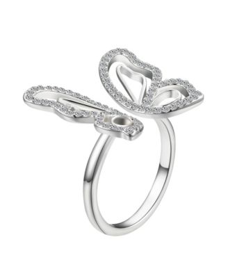 Crystal Open Butterfly Ring in Silver Plate or Gold Flash Plate