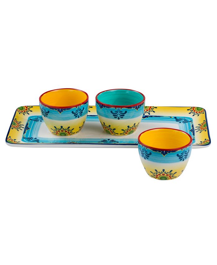 Euro Ceramica Zanzibar Ceramic Artisan Design Appetizer 4 Piece Serving