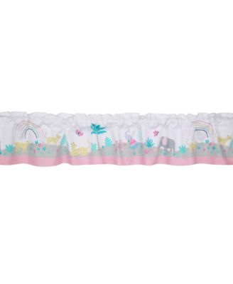 Rainbow Jungle Elephant/Leopard Window Valance - Pink/Gray