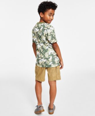 Levi's Levis Big Boys Arch Logo T Shirt Adjustable Waistband Cargo Pocket Shorts Separates In Green