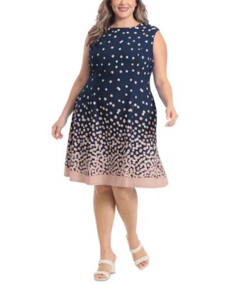 London Times Plus Size Dot-Print Fit & Flare Dress - Macy's