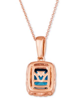 Chocolatier&reg; Deep Sea Blue Topaz (2-1/4 ct. t.w.) & Diamond (1/3 ct. t.w.) Halo Pendant Necklace in 14k Rose Gold, 18" + 2" extender