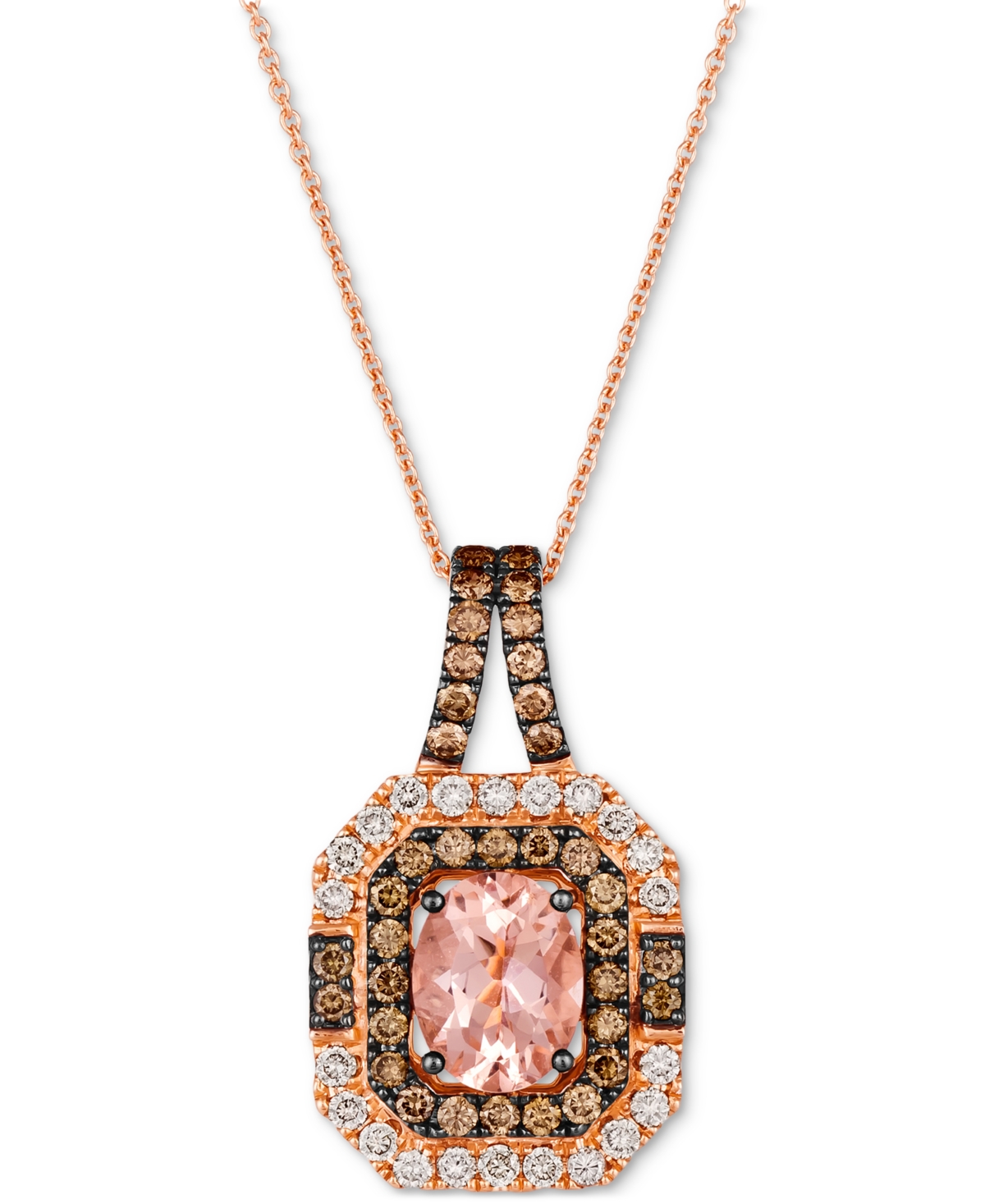 Le Vian Peach Morganite (1-1/3 Ct. T.w.) & Diamond (1-1/10 Ct. T.w.) Halo Pendant Necklace In 14k Rose Gold