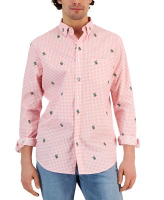 Club Room - Men's Classic-Fit Palm-Print Check Button-Down Poplin Shirt