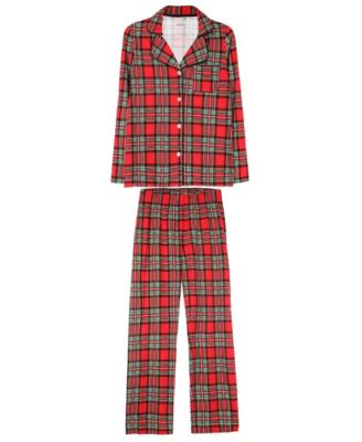 Women's Plaid Notch Collar Cotton Blend Pajama Set