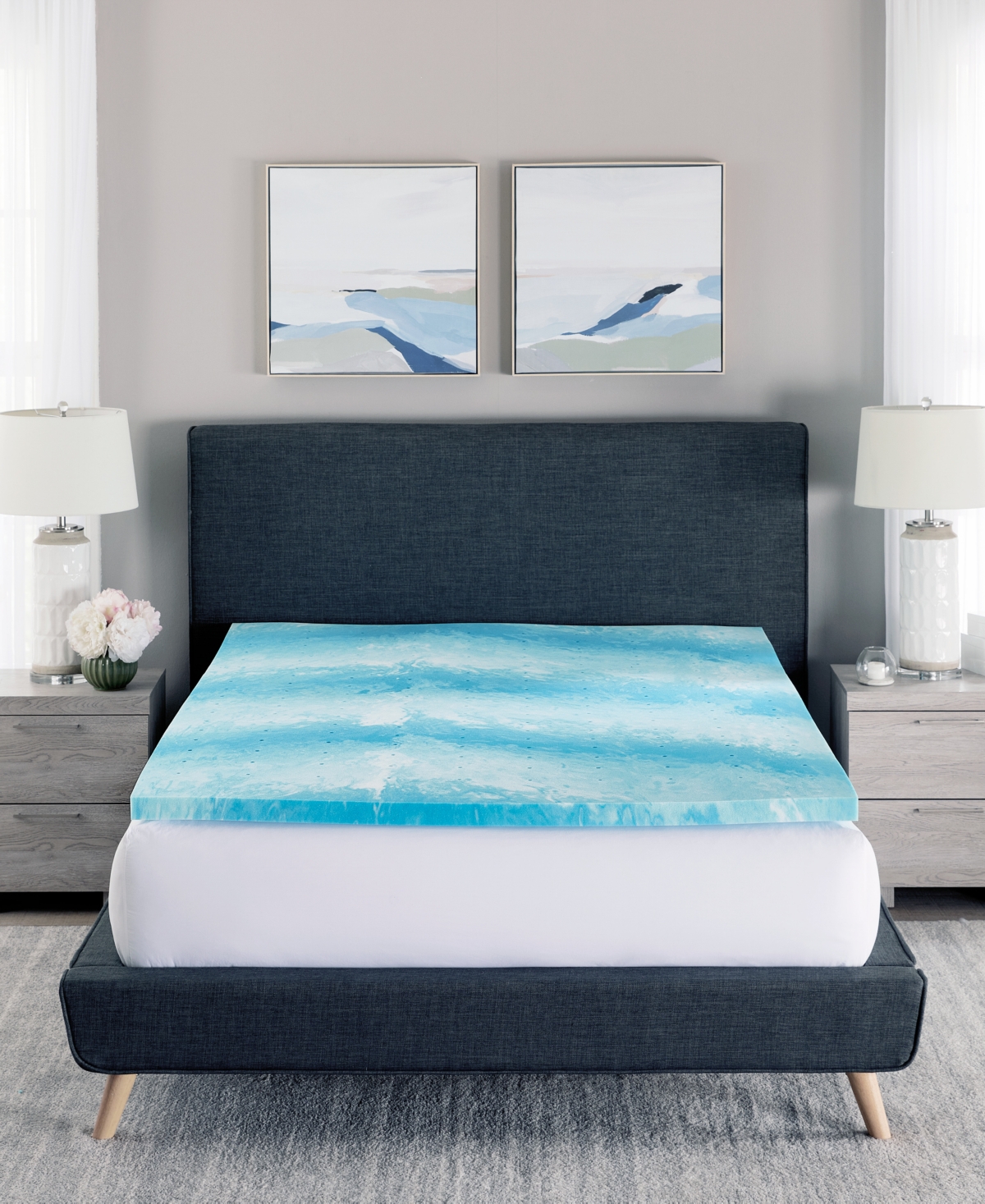 Prosleep Cooling Gel Swirl 2" Memory Foam Mattress Topper, Queen In White,blue