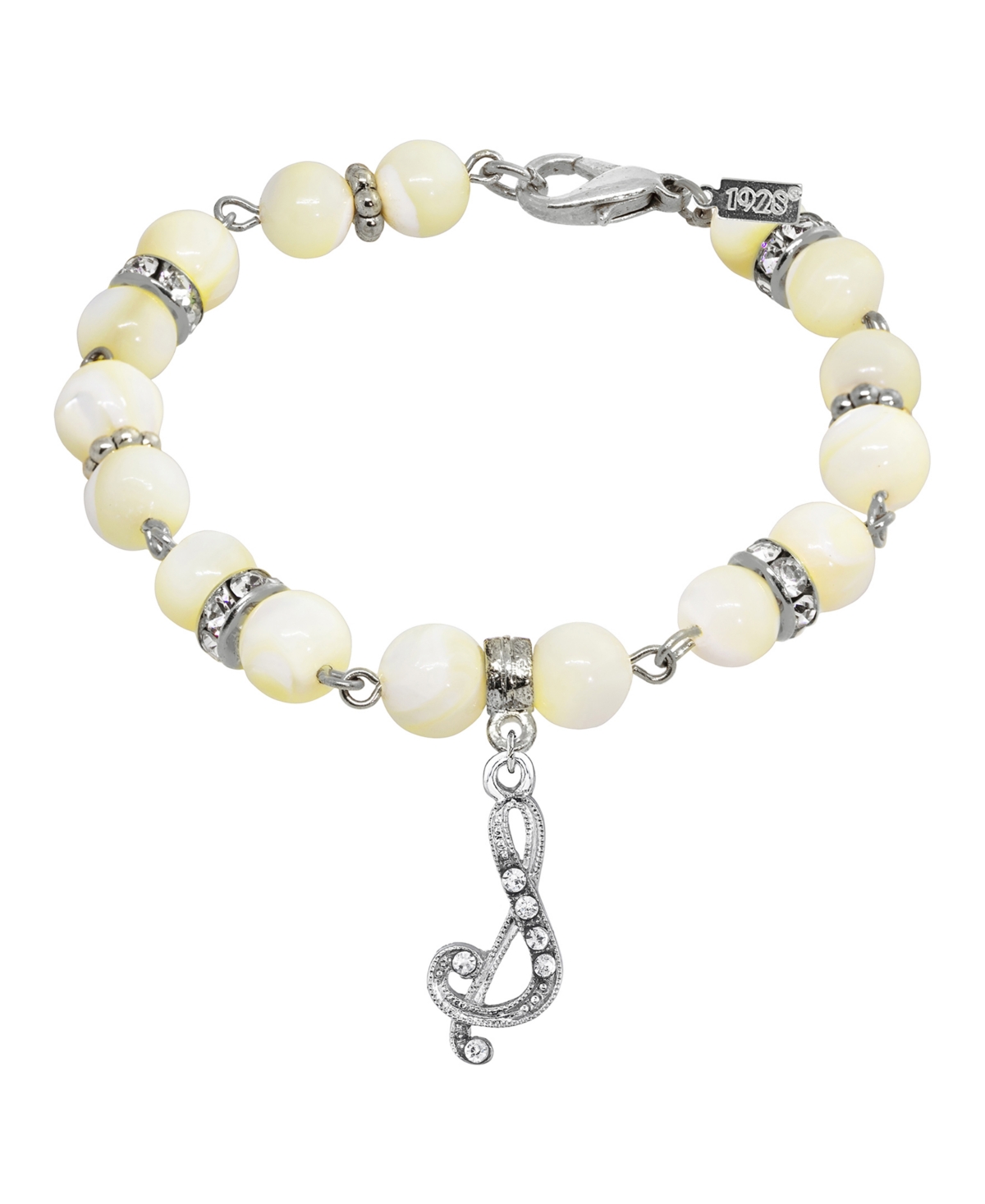 2028 Silver Tone Cultured Mother Of Pearl Crystal Initial Clasp Bracelet In White-s