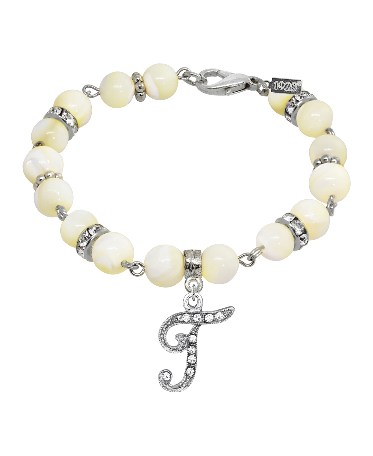 2028 Silver Tone Cultured Mother Of Pearl Crystal Initial Clasp Bracelet In White-t