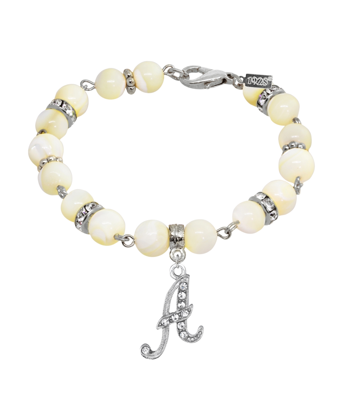 2028 Silver Tone Cultured Mother Of Pearl Crystal Initial Clasp Bracelet In White-a
