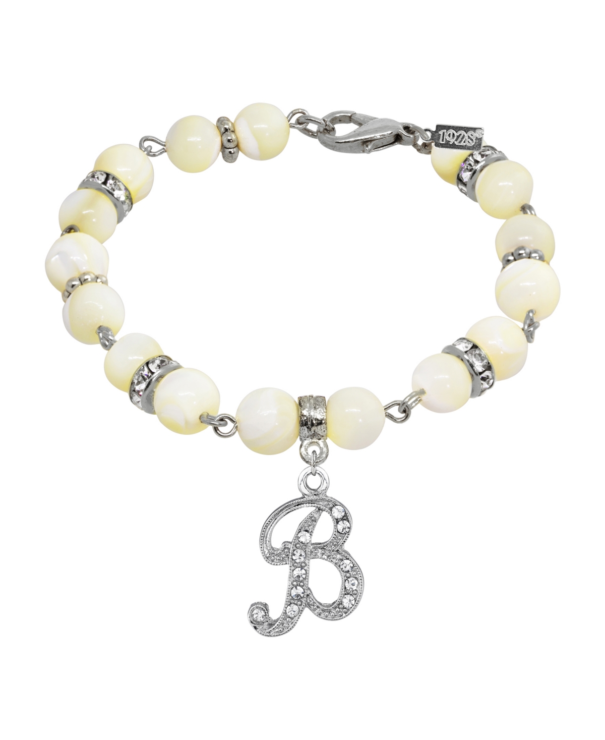 2028 Silver Tone Cultured Mother Of Pearl Crystal Initial Clasp Bracelet In White-b