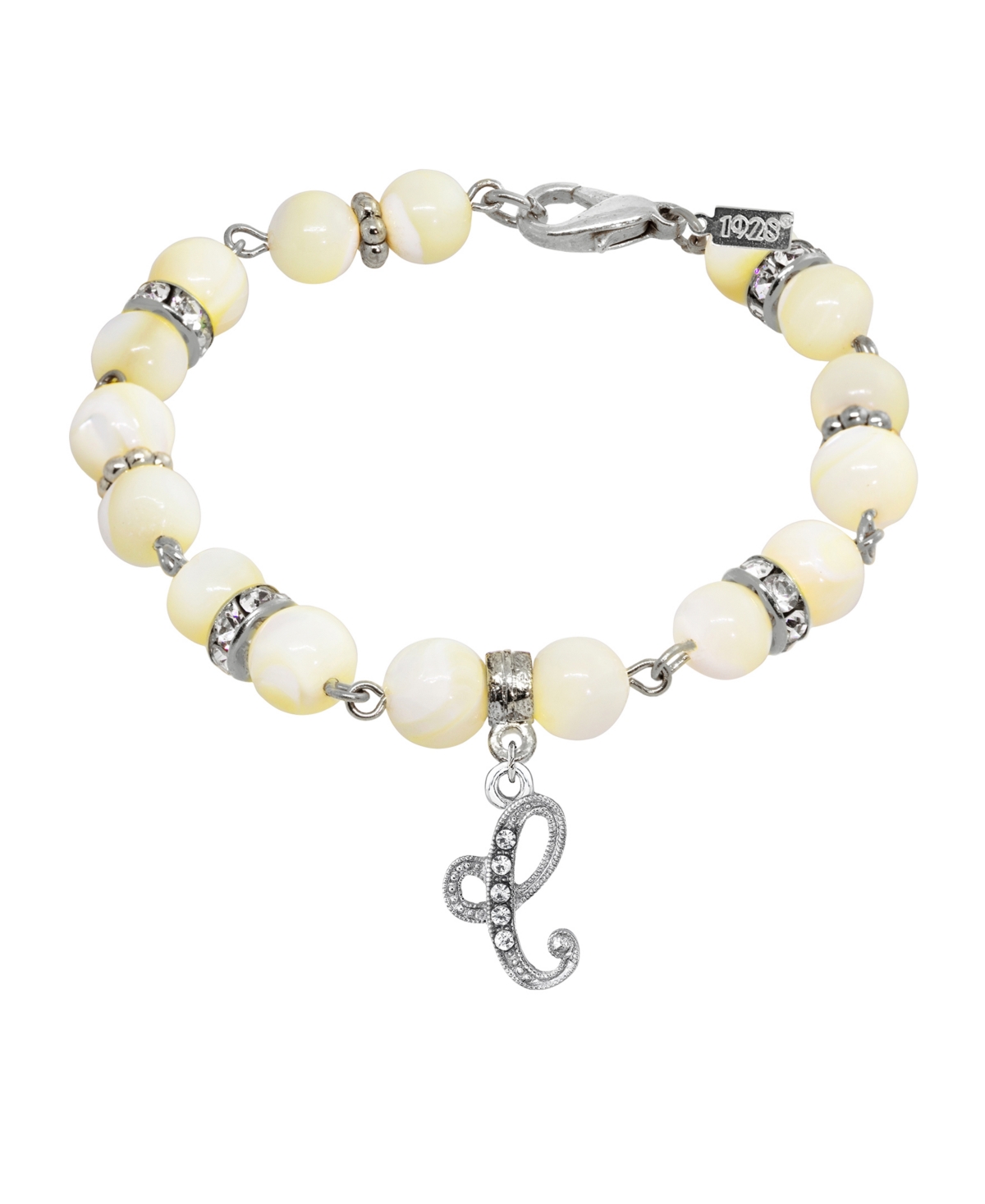 2028 Silver Tone Cultured Mother Of Pearl Crystal Initial Clasp Bracelet In White-c