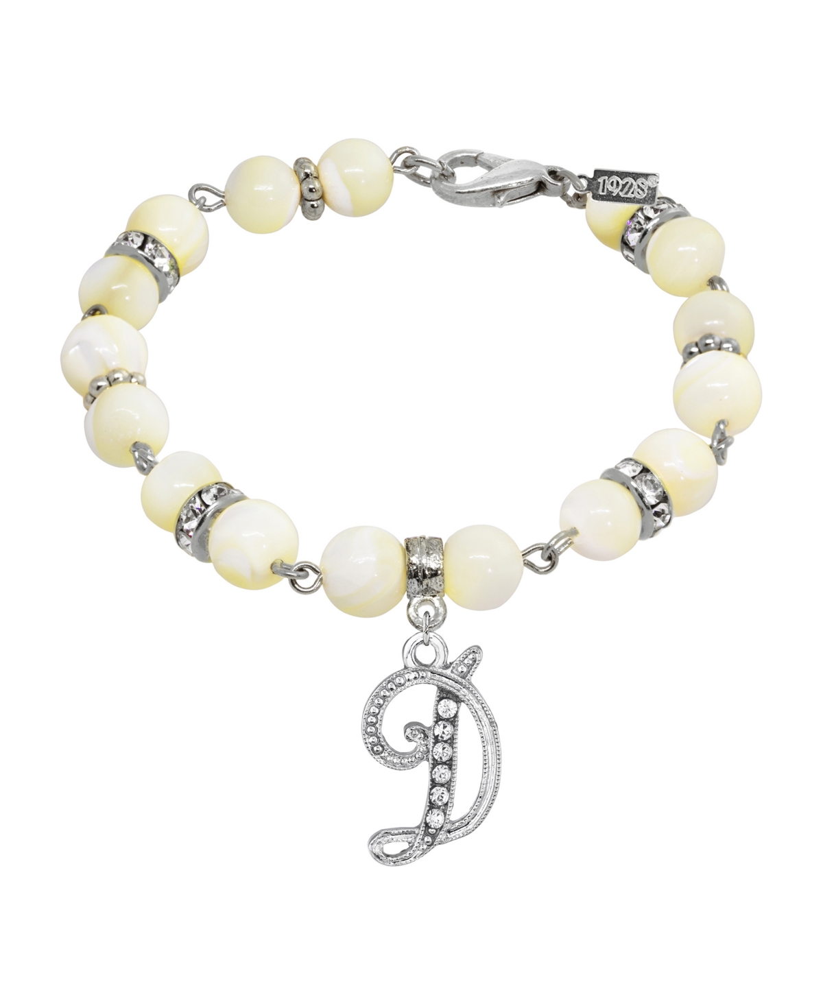 2028 Silver Tone Cultured Mother Of Pearl Crystal Initial Clasp Bracelet In White-d