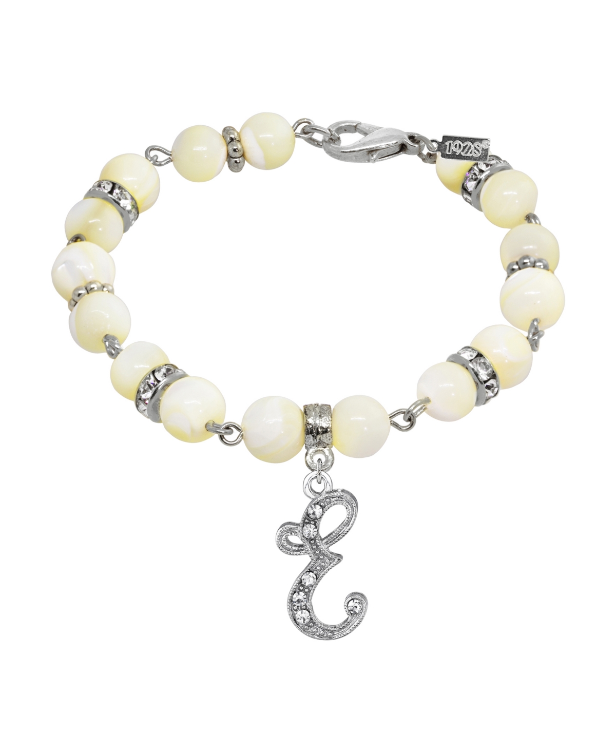 2028 Silver Tone Cultured Mother Of Pearl Crystal Initial Clasp Bracelet In White-e