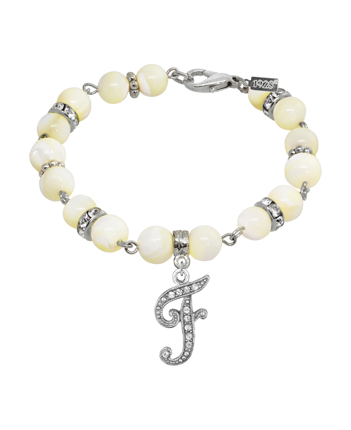2028 Silver Tone Cultured Mother Of Pearl Crystal Initial Clasp Bracelet In White-f