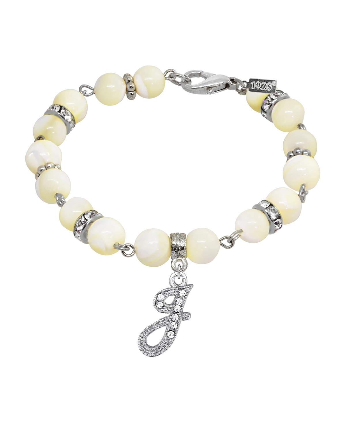 2028 Silver Tone Cultured Mother Of Pearl Crystal Initial Clasp Bracelet In White-j