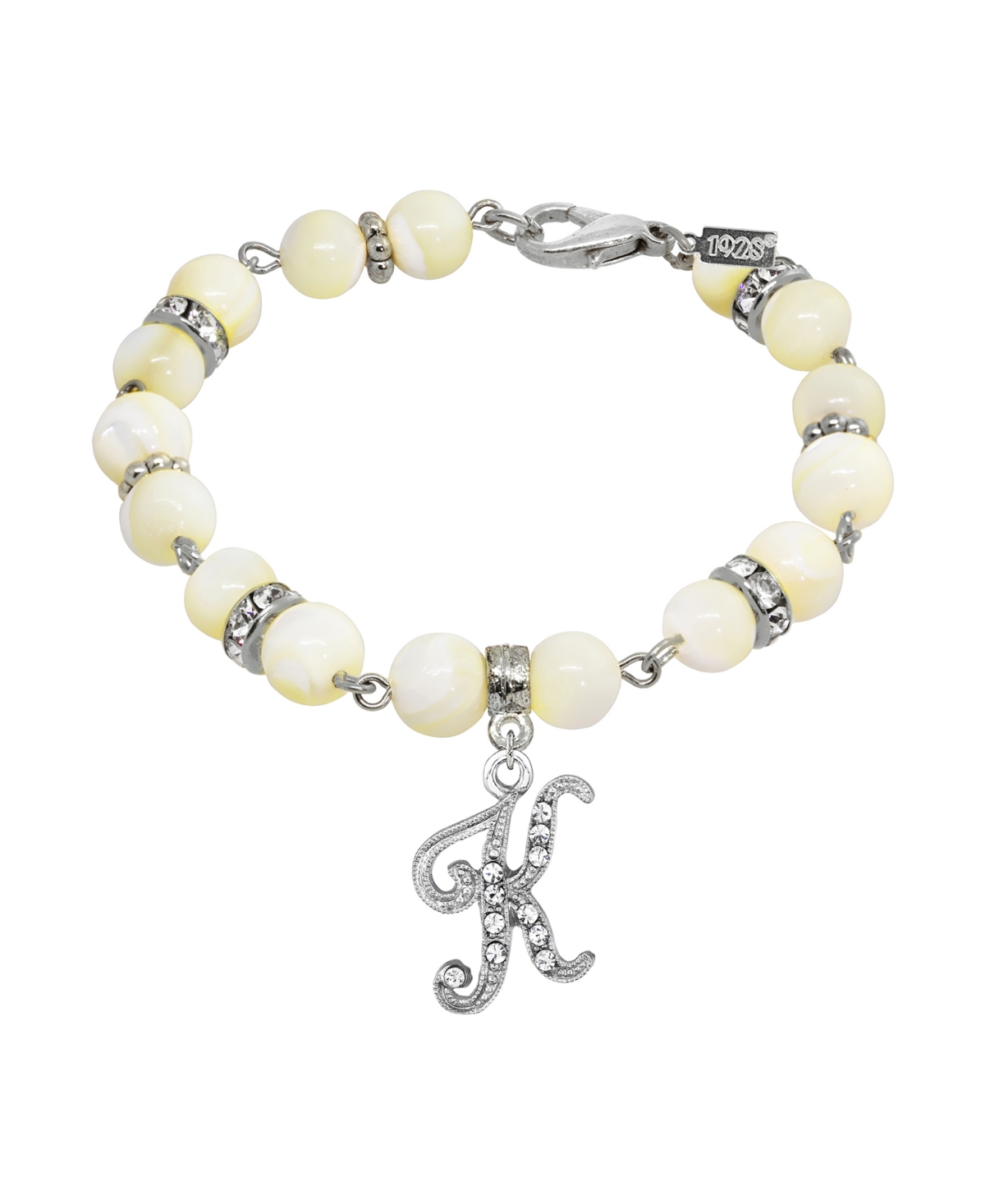 2028 Silver Tone Cultured Mother Of Pearl Crystal Initial Clasp Bracelet In White-k
