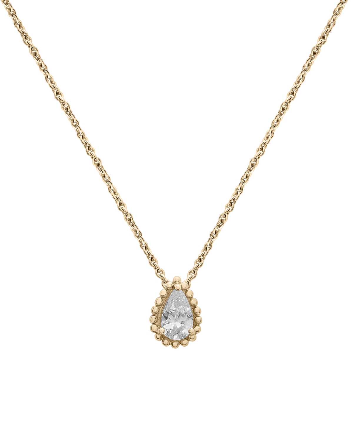 Macy's Diamond Pear Solitaire Pendant Necklace (1/4 Ct. T.w.) In 14k Gold, 16" + 2" Extender In Yellow Gold