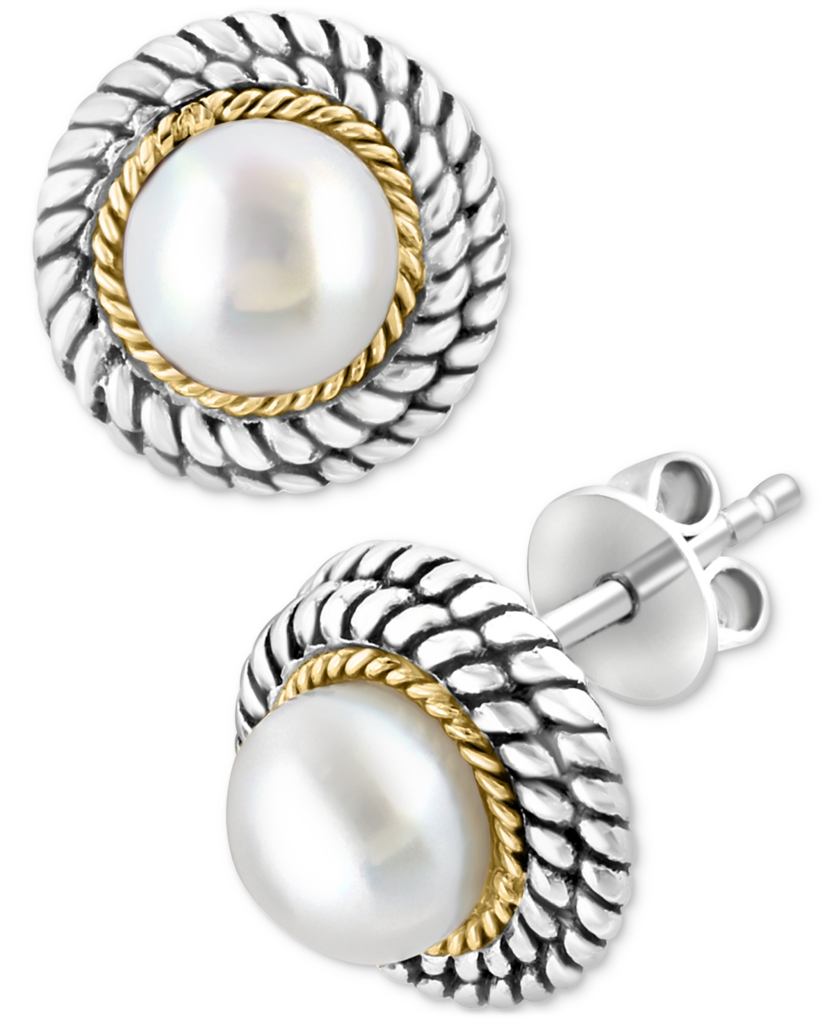 Effy Collection Effy Freshwater Pearl (7mm) Stud Earrings In Sterling Silver & 18k Gold-plate In K Gold Over Sterling Silver