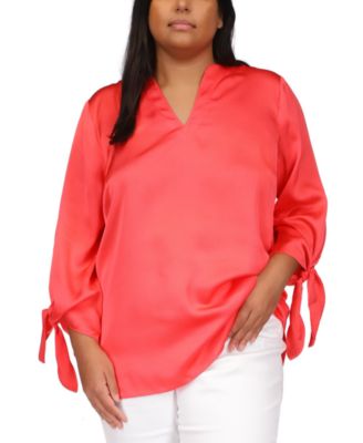 Michael Kors - Plus Size Tie-Cuff 3/4-Sleeve Blouse