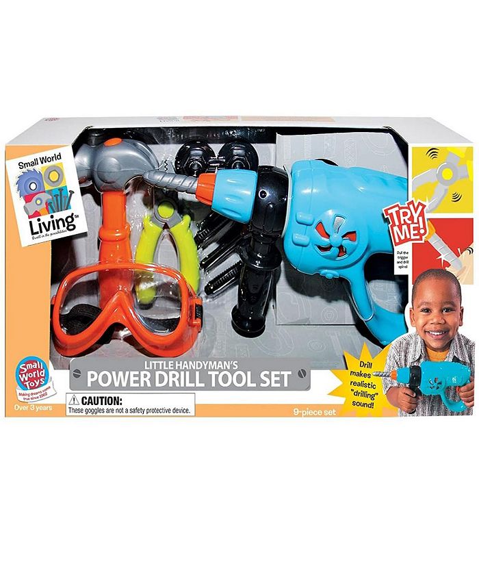 Small World Toys Child's Pretend Play Power Drill Tool Set 10 Pieces