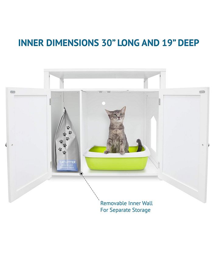 Arf Pets Cat Litter Box Enclosure, Cat Furniture Box House with Table