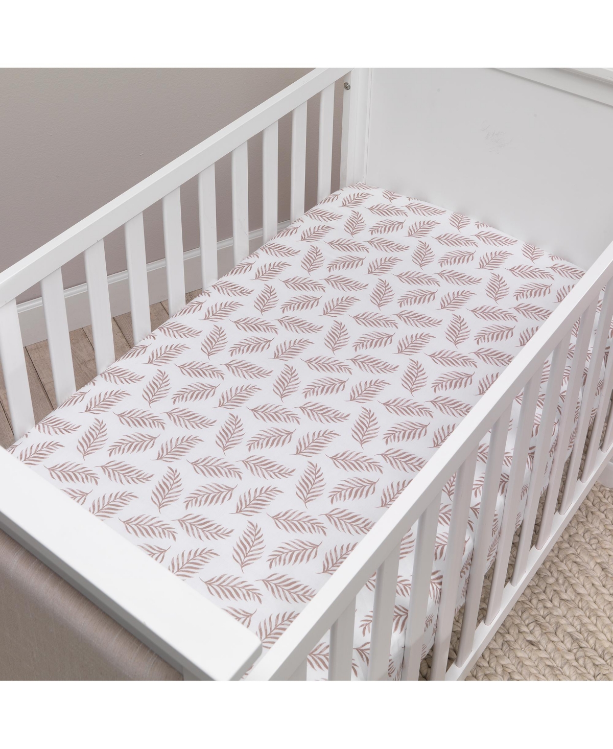 Lambs & Ivy Signature Taupe Leaves Print Organic Cotton Fitted Crib Sheet